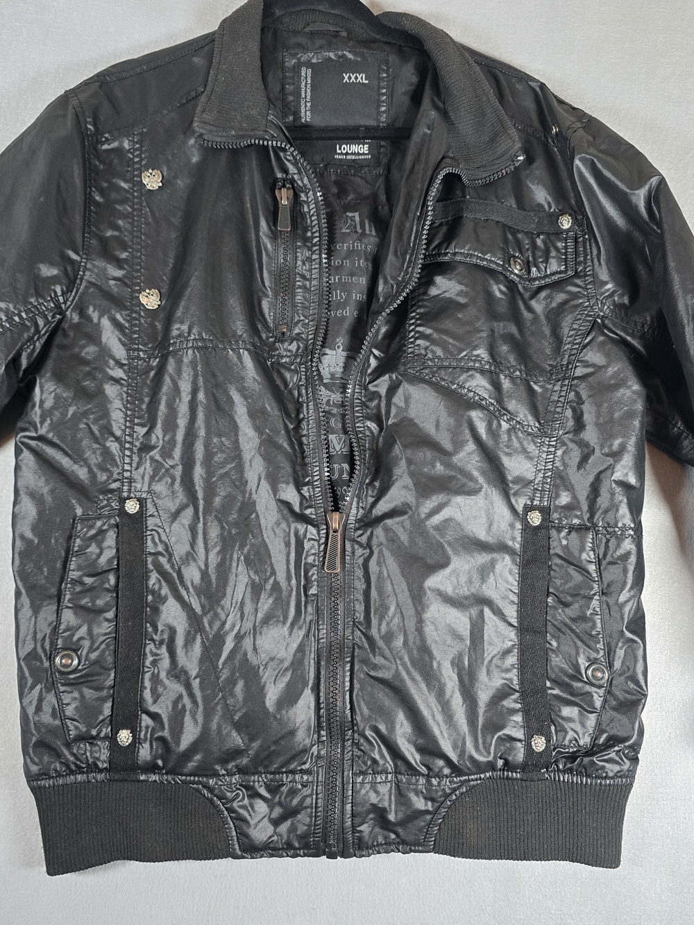 Vintage Men’s XXXL Black Bomber Jacket with Ribbed Trim Biker Motorcyclist